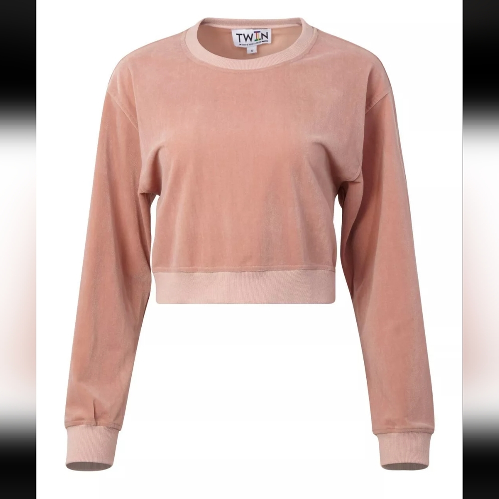 TWIN That's What I Need Dusty Pink Velour Cropped Sweatshirt S Designed in NYC